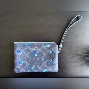 Coach Gray and Blue Floral Wristlet